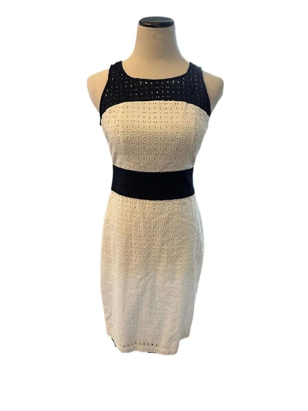 The Limited Navy Blue and White Eyelet Sleeveless Dress Sz 4